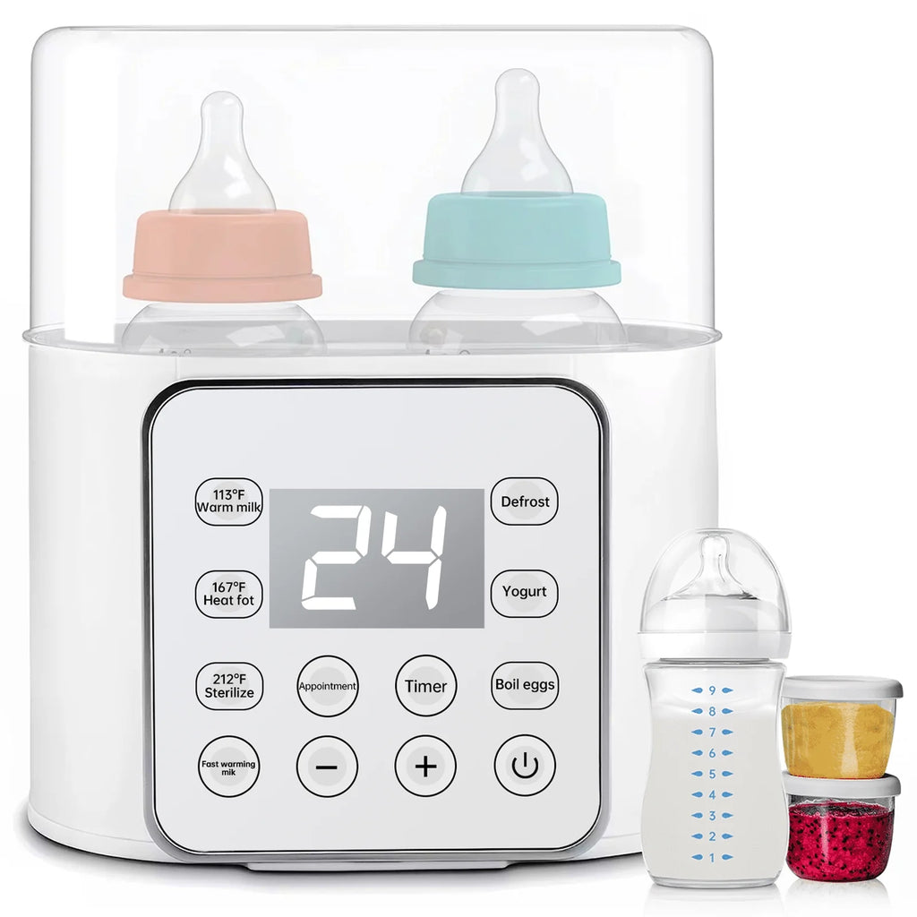 Baby Bottle Warmer, 9-In-1 Portable Bottle Warmer with LCD Display, Double Bottles Fast Milk Warmer, White
